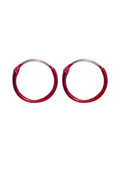 925 Sterling Silver Cute and Little Pair of Red Enamel Hoop Earrings - Hoops