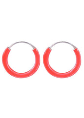925 Sterling Silver Cute Pair of Orange Enamel Hoop Earrings - Hoops