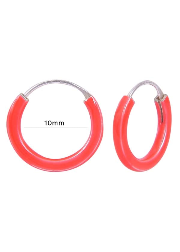 925 Sterling Silver Cute Pair of Orange Enamel Hoop Earrings - Hoops