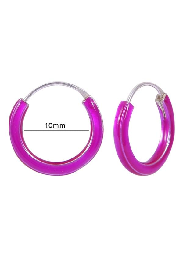 925 Sterling Silver Cute Pair of Purple Enamel Hoop Earrings - Hoops