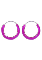 925 Sterling Silver Cute Pair of Purple Enamel Hoop Earrings - Hoops