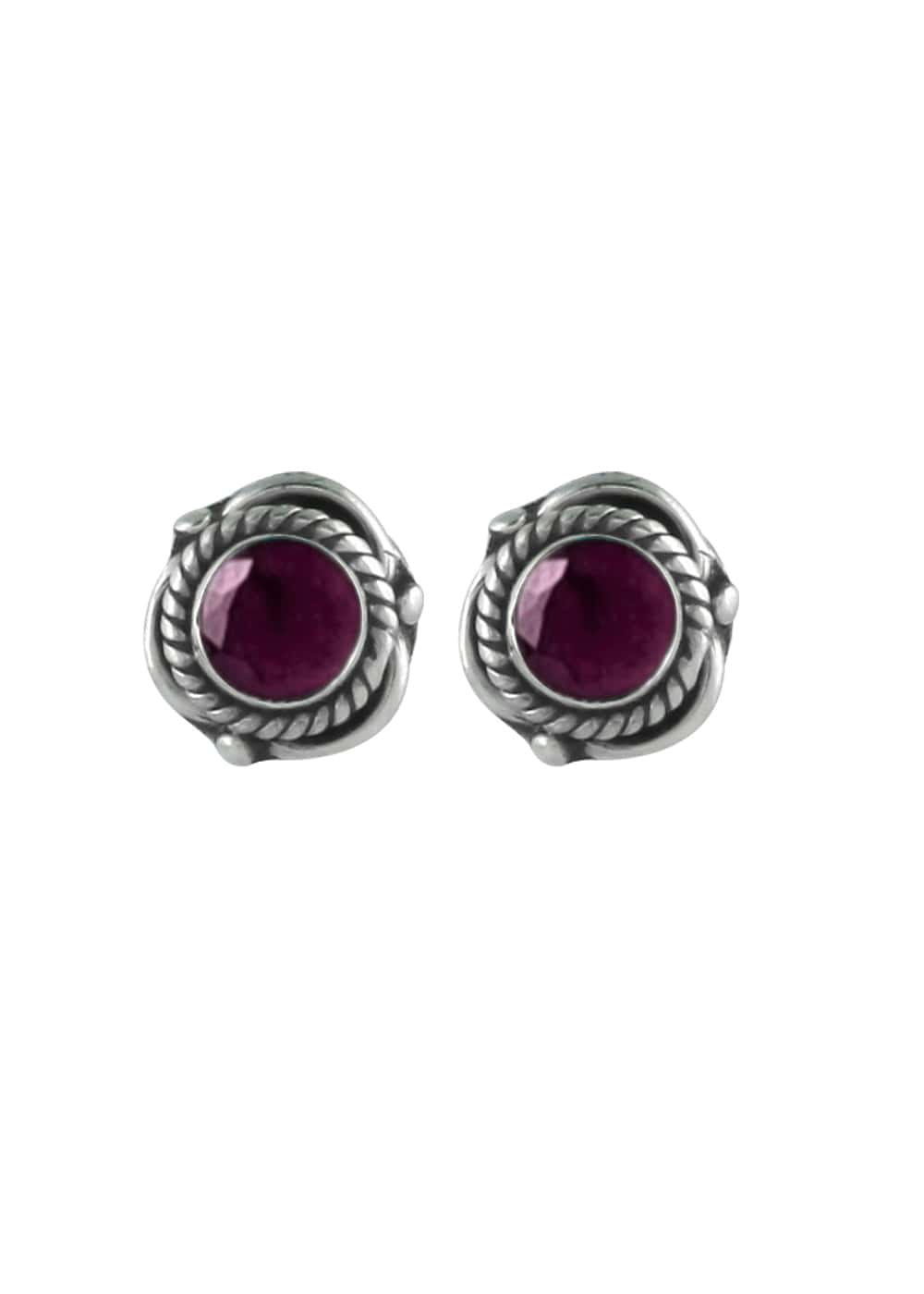 92.5 Sterling Silver Designer Ruby Stone Stud Earrings - Studs
