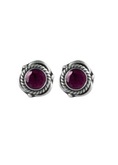 92.5 Sterling Silver Designer Ruby Stone Stud Earrings - Studs