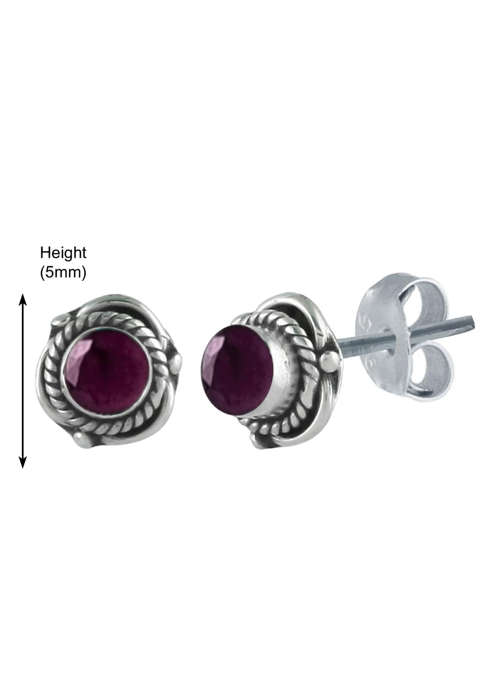 92.5 Sterling Silver Designer Ruby Stone Stud Earrings - Studs