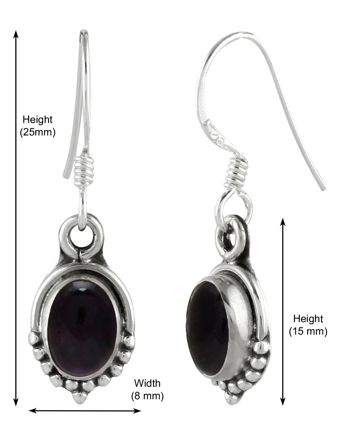 925 Sterling Silver Handmade Dangler Hanging Earrings with Amethyst Precious Stone - Danglers