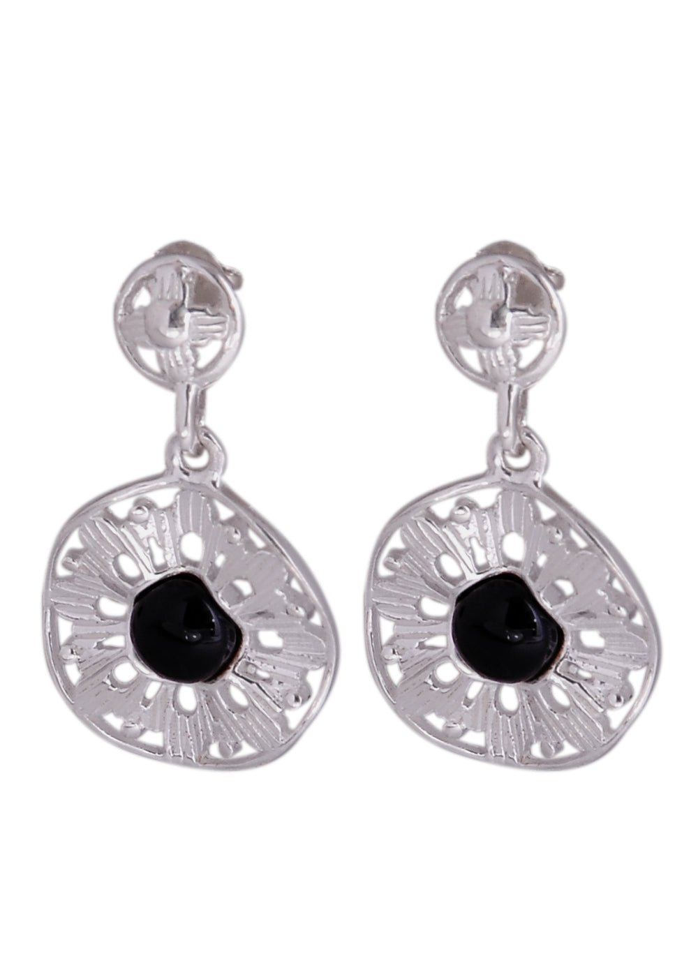 925 Sterling Silver Handmade Dangler Hanging Earrings with Black Onyx Stone - Danglers