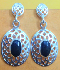 925 Sterling Silver Handmade Dangler Hanging Earrings with Black Onyx Stone - Danglers