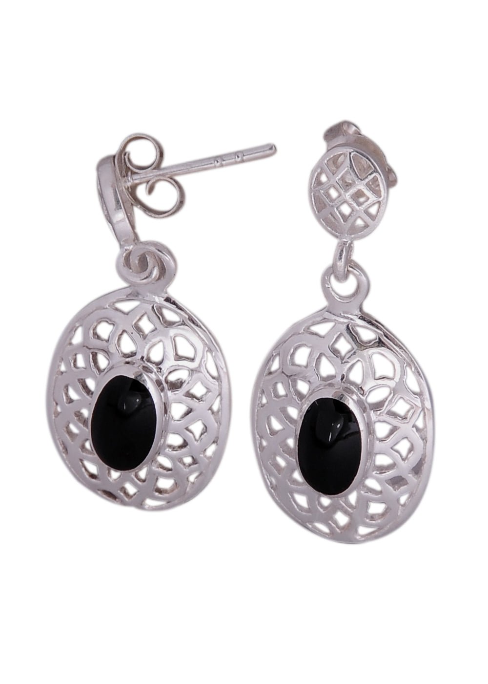925 Sterling Silver Handmade Dangler Hanging Earrings with Black Onyx Stone - Danglers
