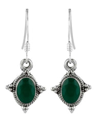 925 Sterling Silver Handmade Dangler Hanging Earrings with Green Onyx Stone - Danglers