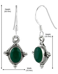 925 Sterling Silver Handmade Dangler Hanging Earrings with Green Onyx Stone - Danglers