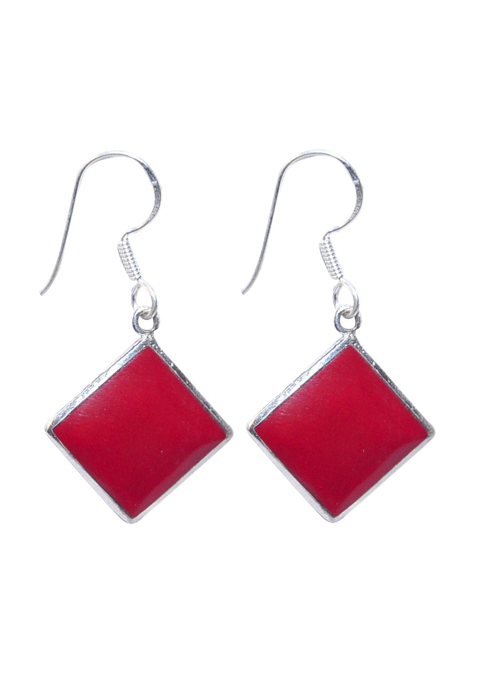 925 Sterling Silver Handmade Dangler Hanging Earrings with Red Coral Stone - Danglers