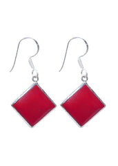 925 Sterling Silver Handmade Dangler Hanging Earrings with Red Coral Stone - Danglers