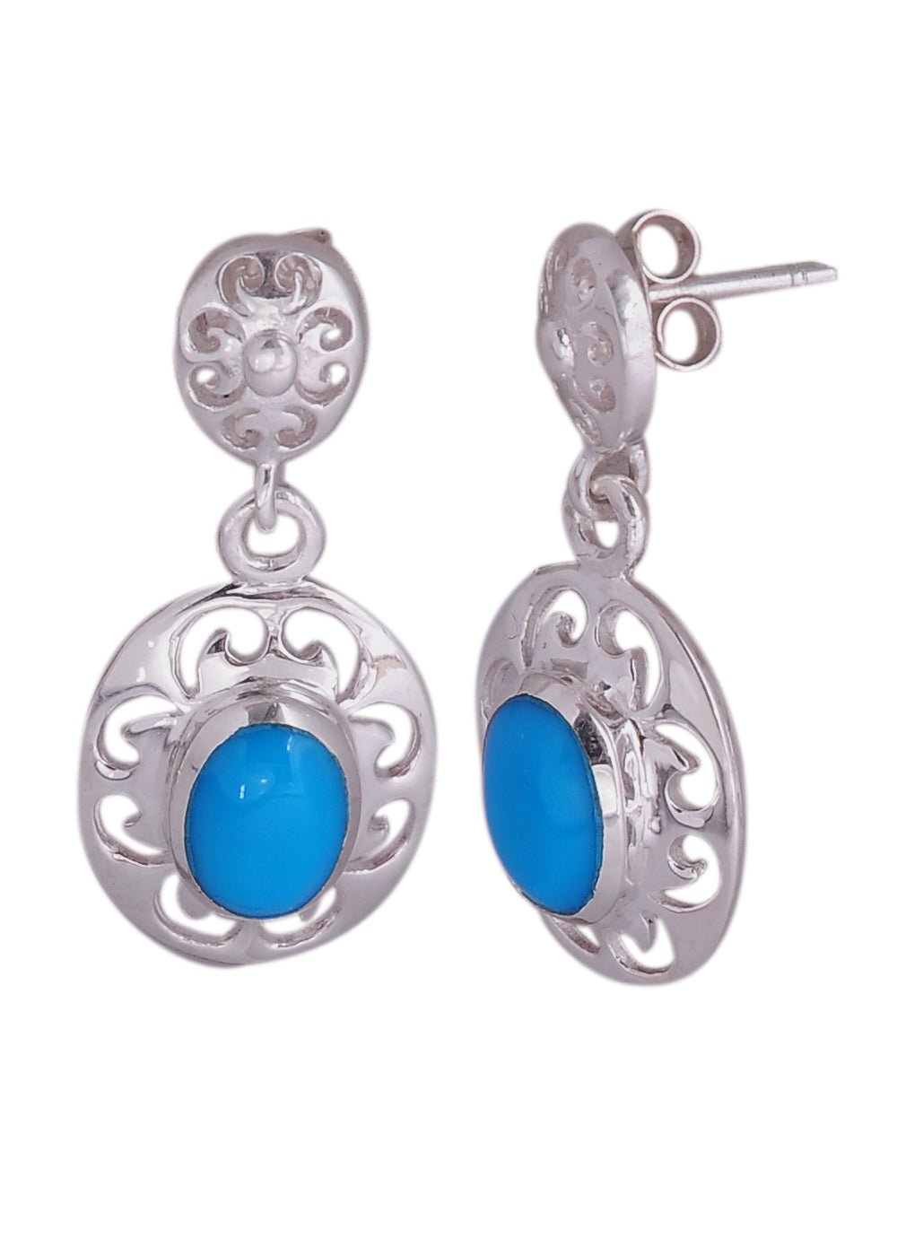 925 Sterling Silver Handmade Dangler Hanging Earrings with Turquoise Stone - Danglers