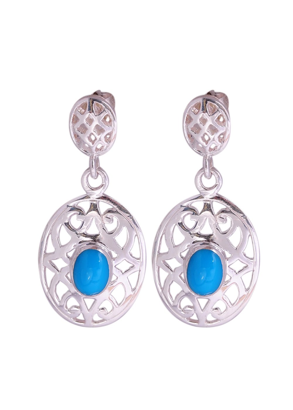 925 Sterling Silver Handmade Dangler Hanging Earrings with Turquoise Stone - Danglers
