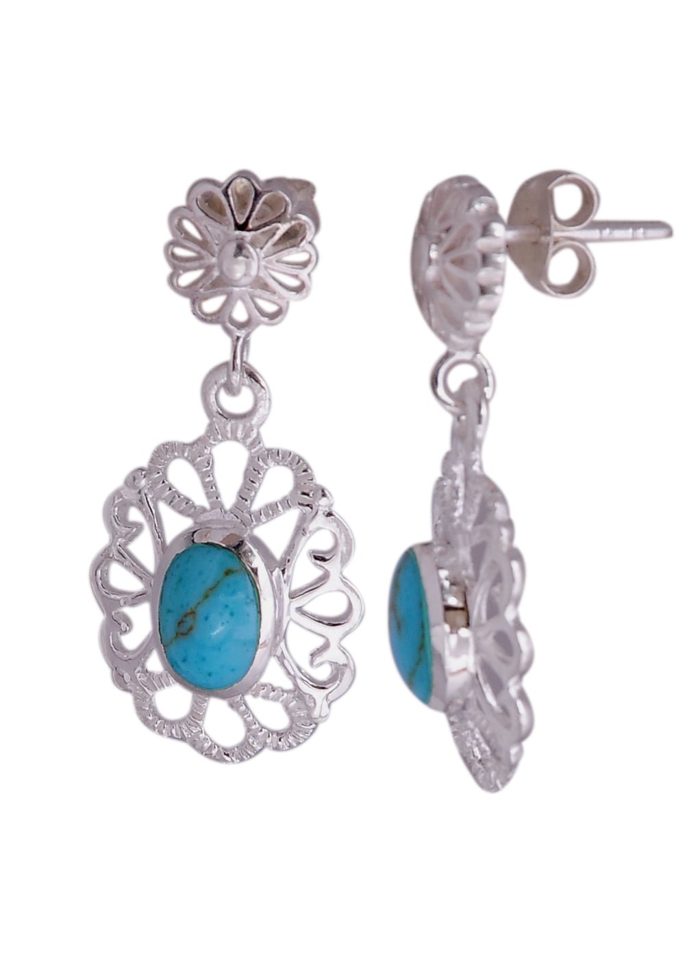 925 Sterling Silver Handmade Dangler Hanging Earrings with Turquoise Stone - Danglers