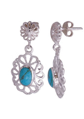 925 Sterling Silver Handmade Dangler Hanging Earrings with Turquoise Stone - Danglers