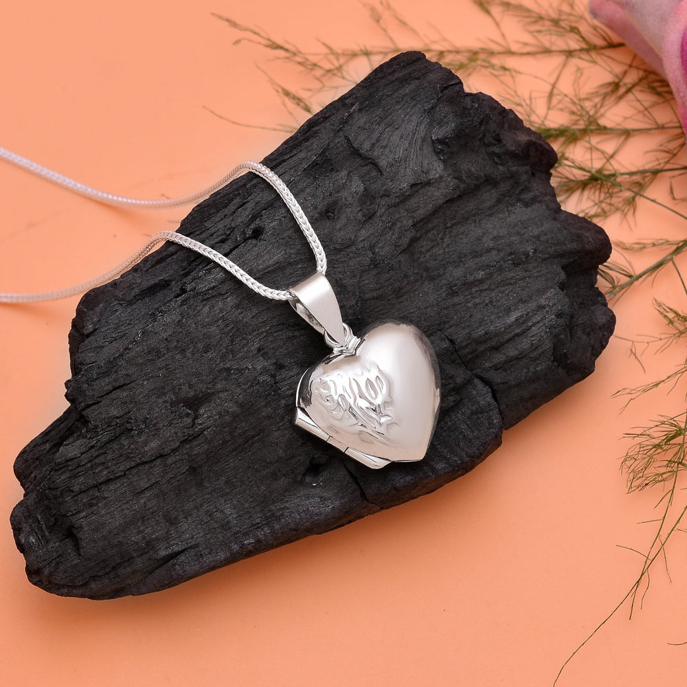 92.5 Sterling Silver Heart Designer Photo Locket Pendant - Pendants