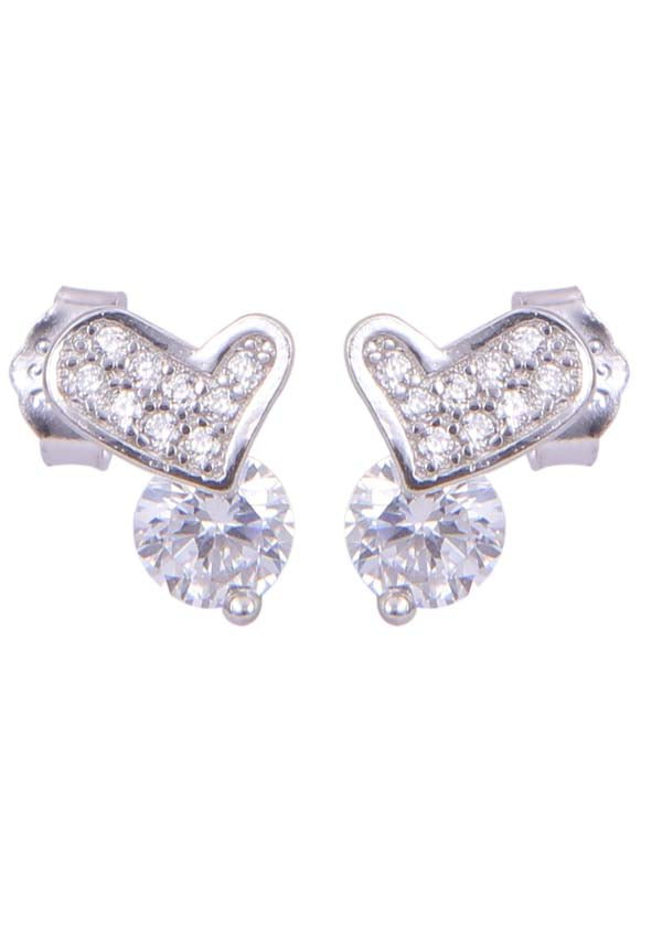 925 Sterling Silver Heart-Shaped Cubic Zirconia Studs Earrings - Studs