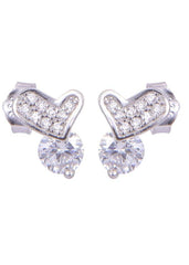 925 Sterling Silver Heart-Shaped Cubic Zirconia Studs Earrings - Studs