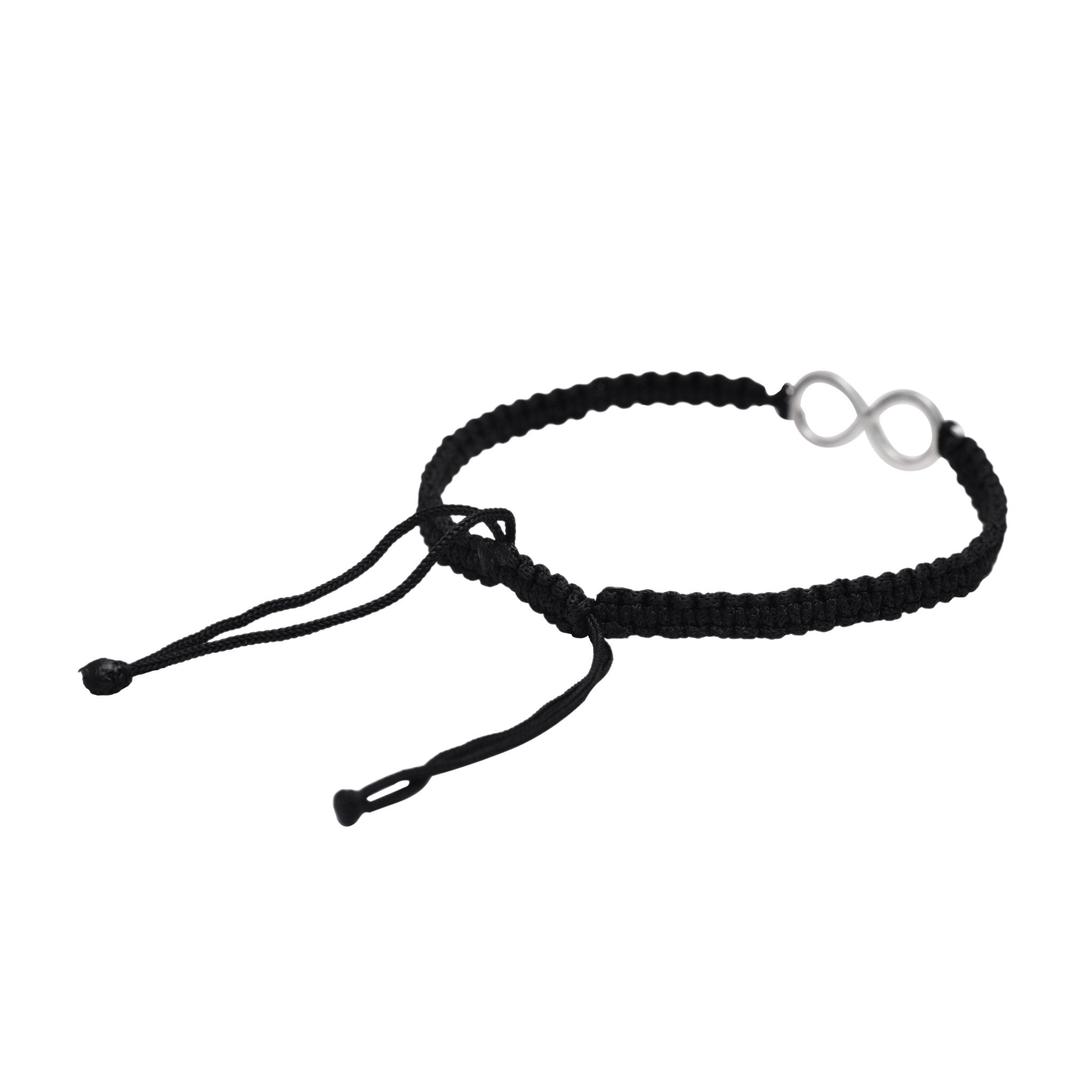 92.5 Sterling Silver Infinity Bracelet with Black Thread - Bangles And Bracelets