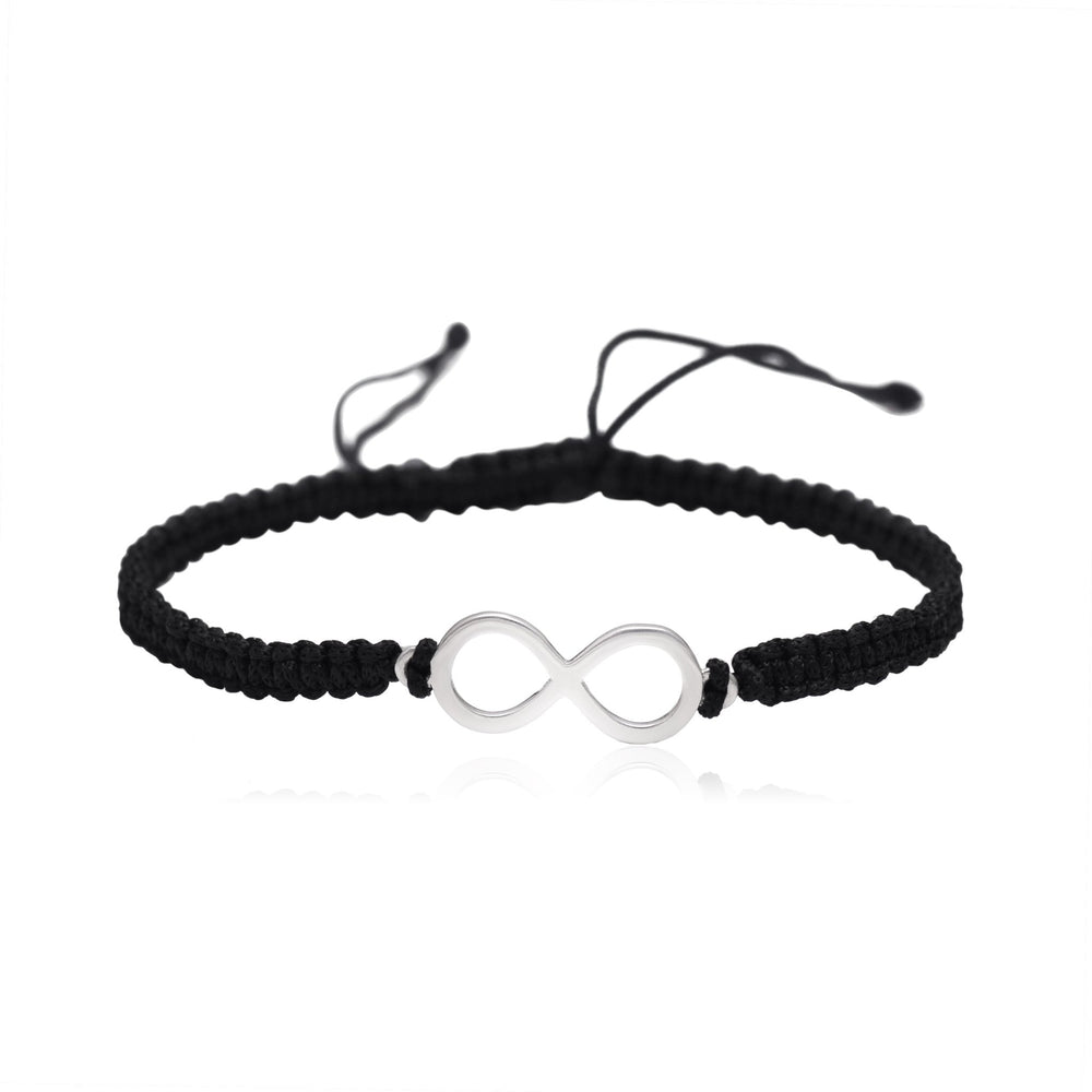92.5 Sterling Silver Infinity Bracelet with Black Thread - Bangles And Bracelets