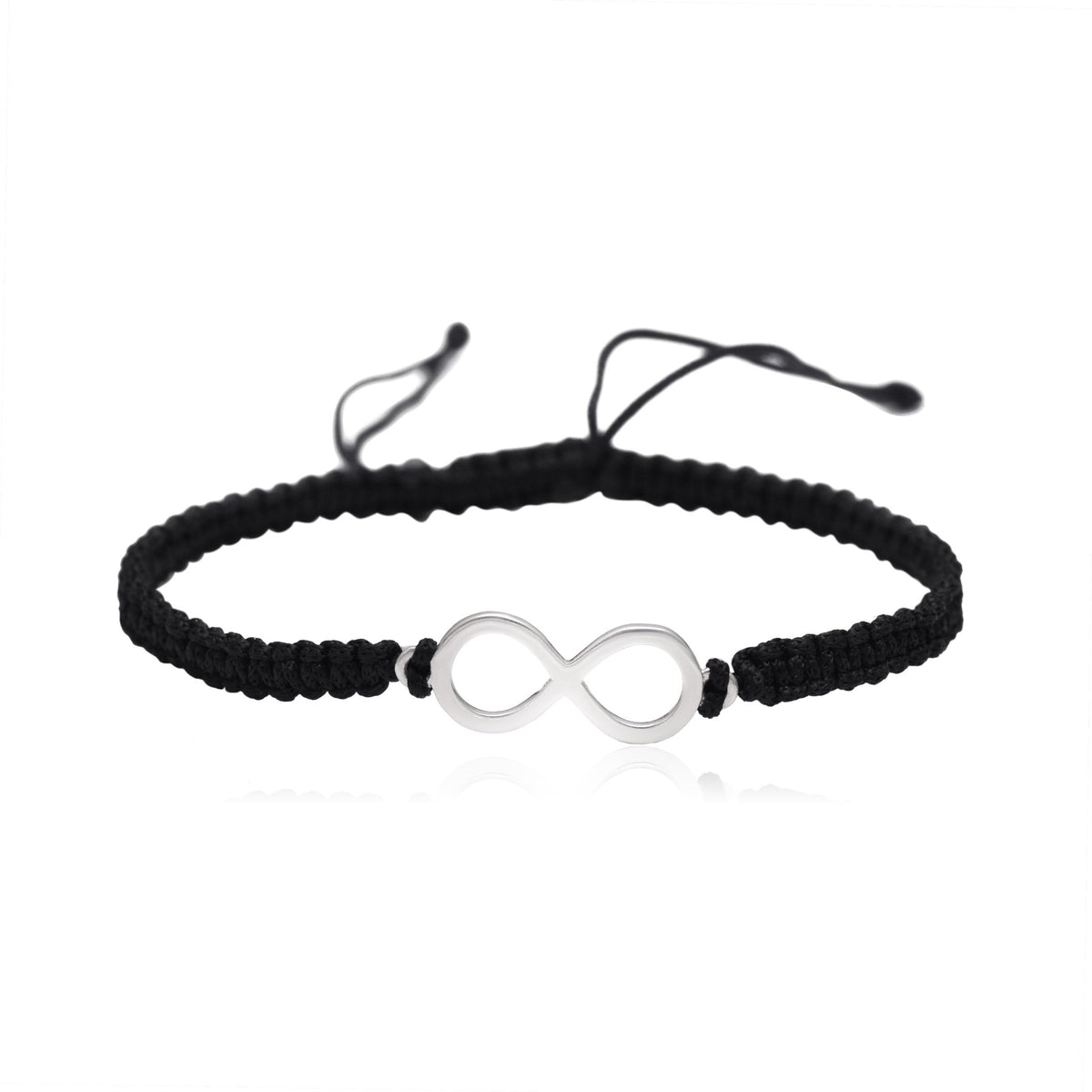 92.5 Sterling Silver Infinity Bracelet with Black Thread - Bangles And Bracelets