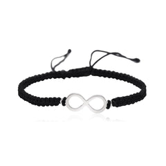 92.5 Sterling Silver Infinity Bracelet with Black Thread - Bangles And Bracelets