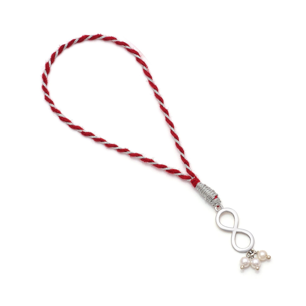 92.5 Sterling Silver Infinity Loomba Rakhi for Bhabhi in Red Thread - Bangles And Bracelets