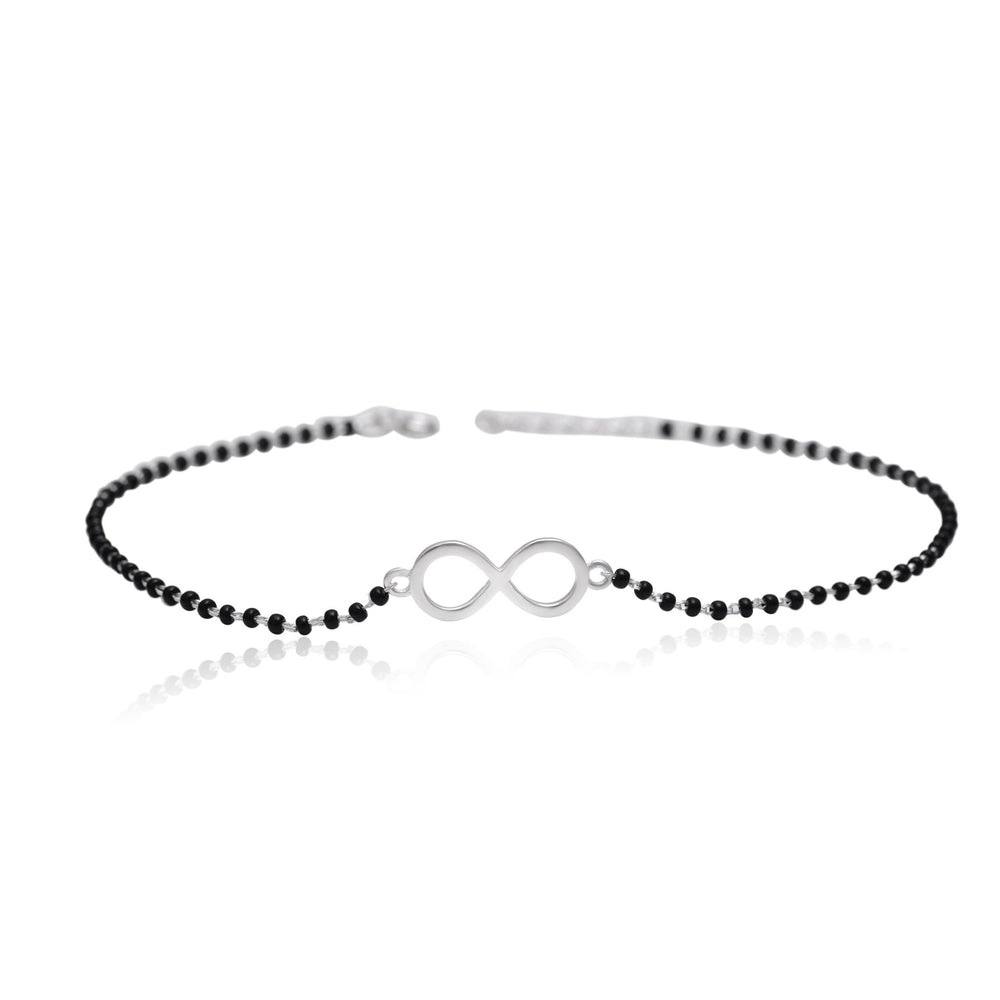 92.5 Sterling Silver Infinity Modern Bracelet with Black Beads - Bangles And Bracelets