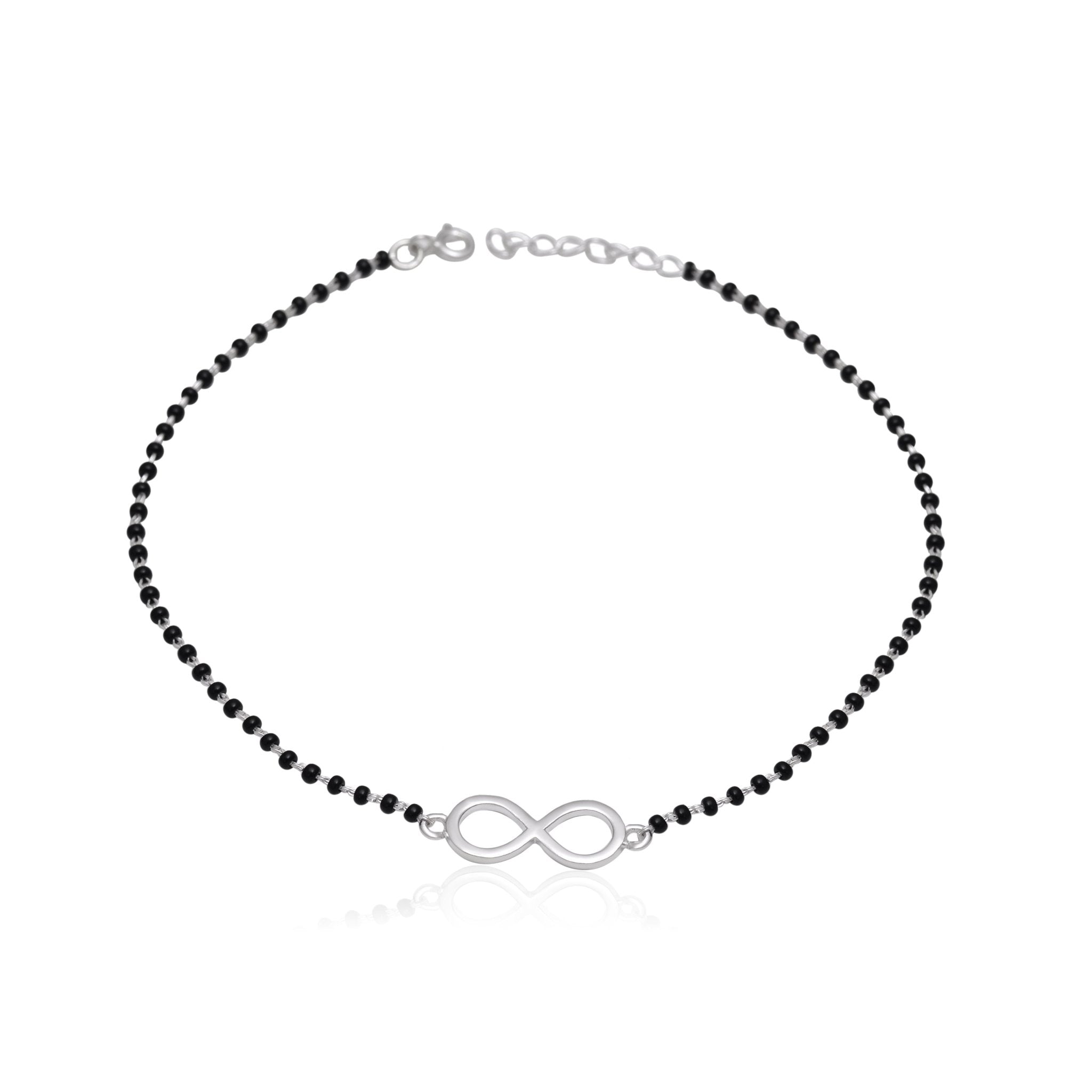 92.5 Sterling Silver Infinity Modern Bracelet with Black Beads - Bangles And Bracelets