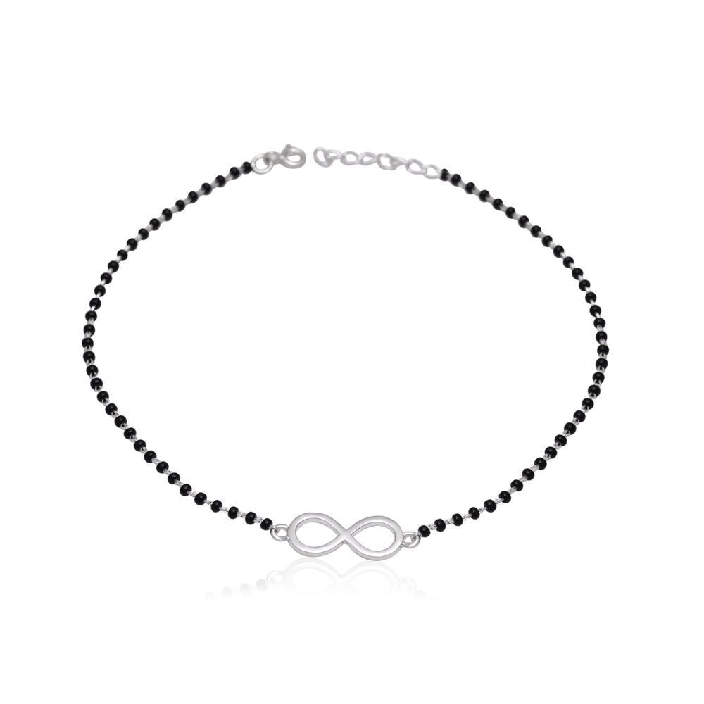 92.5 Sterling Silver Infinity Modern Bracelet with Black Beads - Bangles And Bracelets