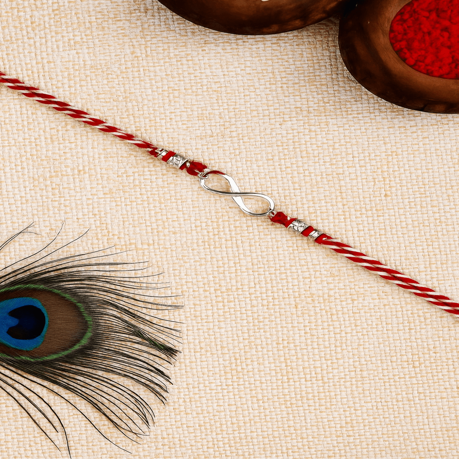 92.5 Sterling Silver Infinity Rakhi Red Thread - Bangles And Bracelets