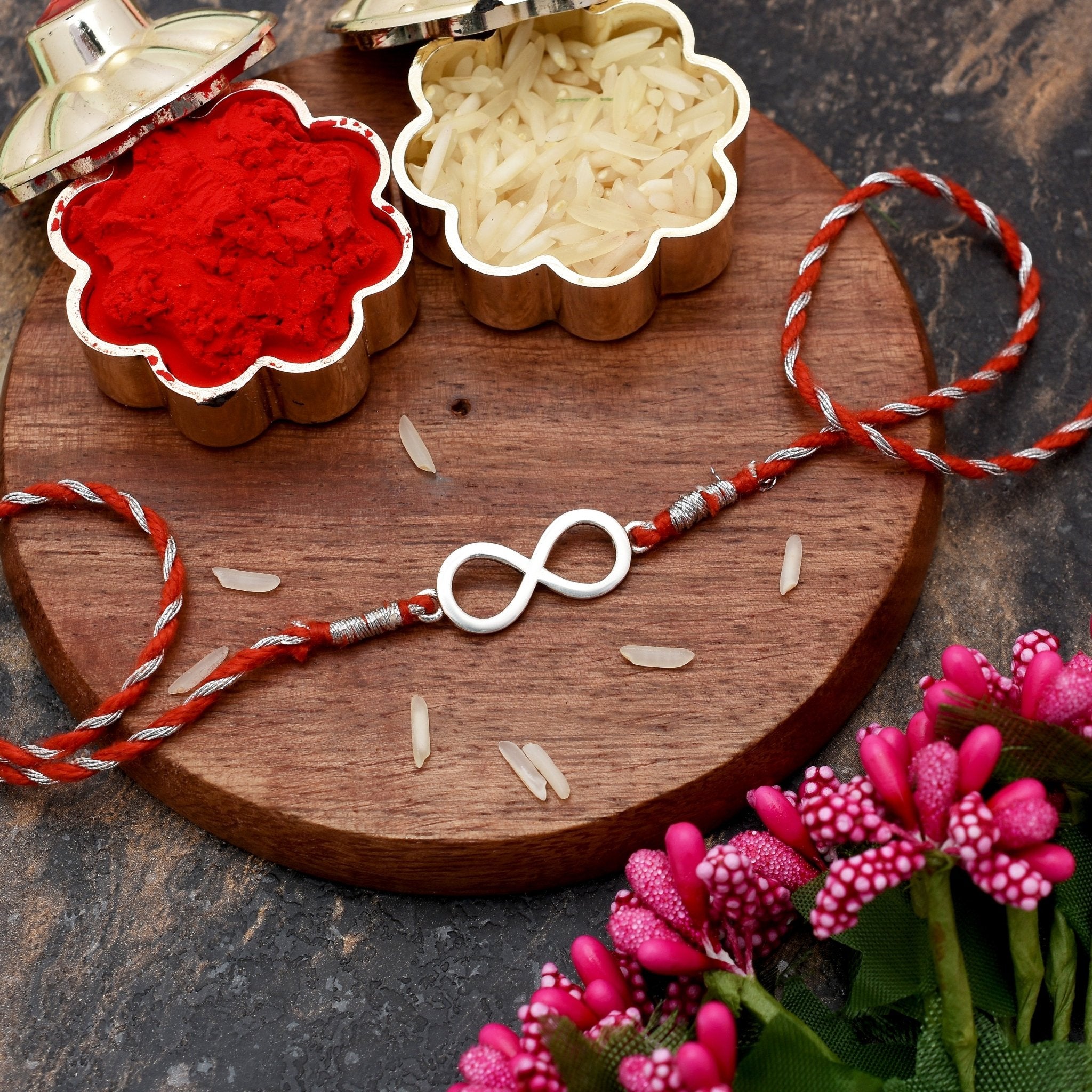 92.5 Sterling Silver Infinity Rakhi Red Thread - Bangles And Bracelets