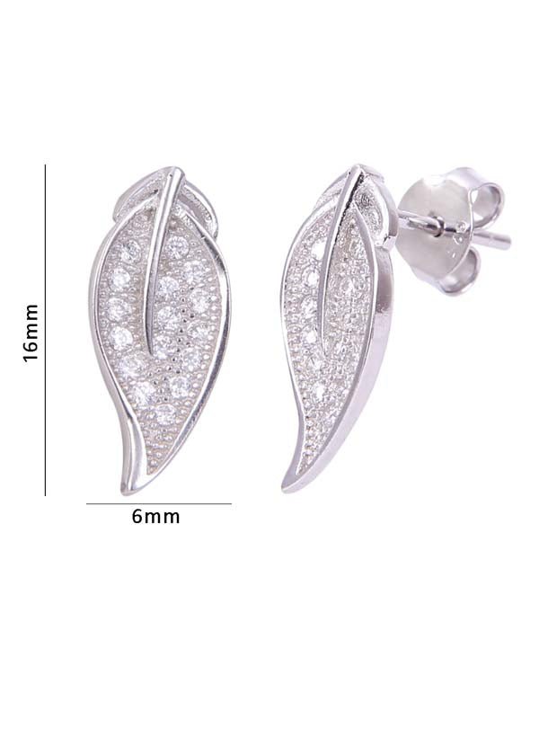 925 Sterling Silver Long Leaf Shape Cubic Zircon Studs - Studs
