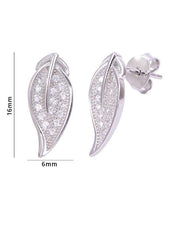 925 Sterling Silver Long Leaf Shape Cubic Zircon Studs - Studs