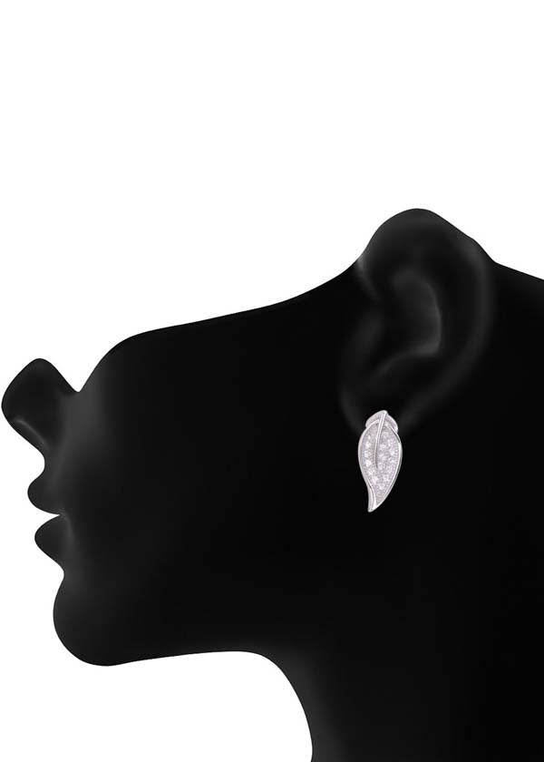 925 Sterling Silver Long Leaf Shape Cubic Zircon Studs - Studs