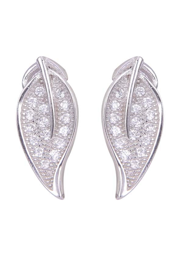 925 Sterling Silver Long Leaf Shape Cubic Zircon Studs - Studs