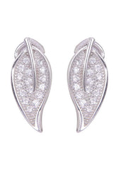 925 Sterling Silver Long Leaf Shape Cubic Zircon Studs - Studs