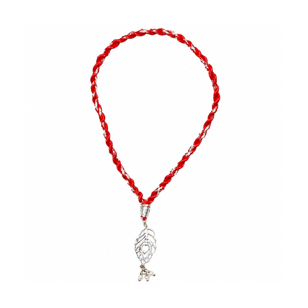 92.5 Sterling Silver Morpankh Loomba Rakhi for Bhabhi in Red Thread - Bangles And Bracelets