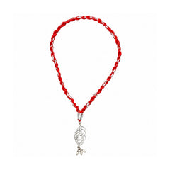 92.5 Sterling Silver Morpankh Loomba Rakhi for Bhabhi in Red Thread - Bangles And Bracelets