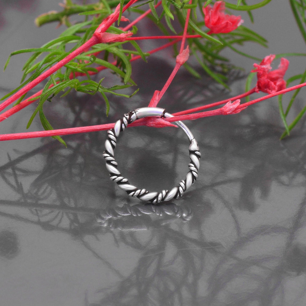 92.5 Sterling Silver Oxidized Nose Rings Hoops Bali - Silver Nose Ring