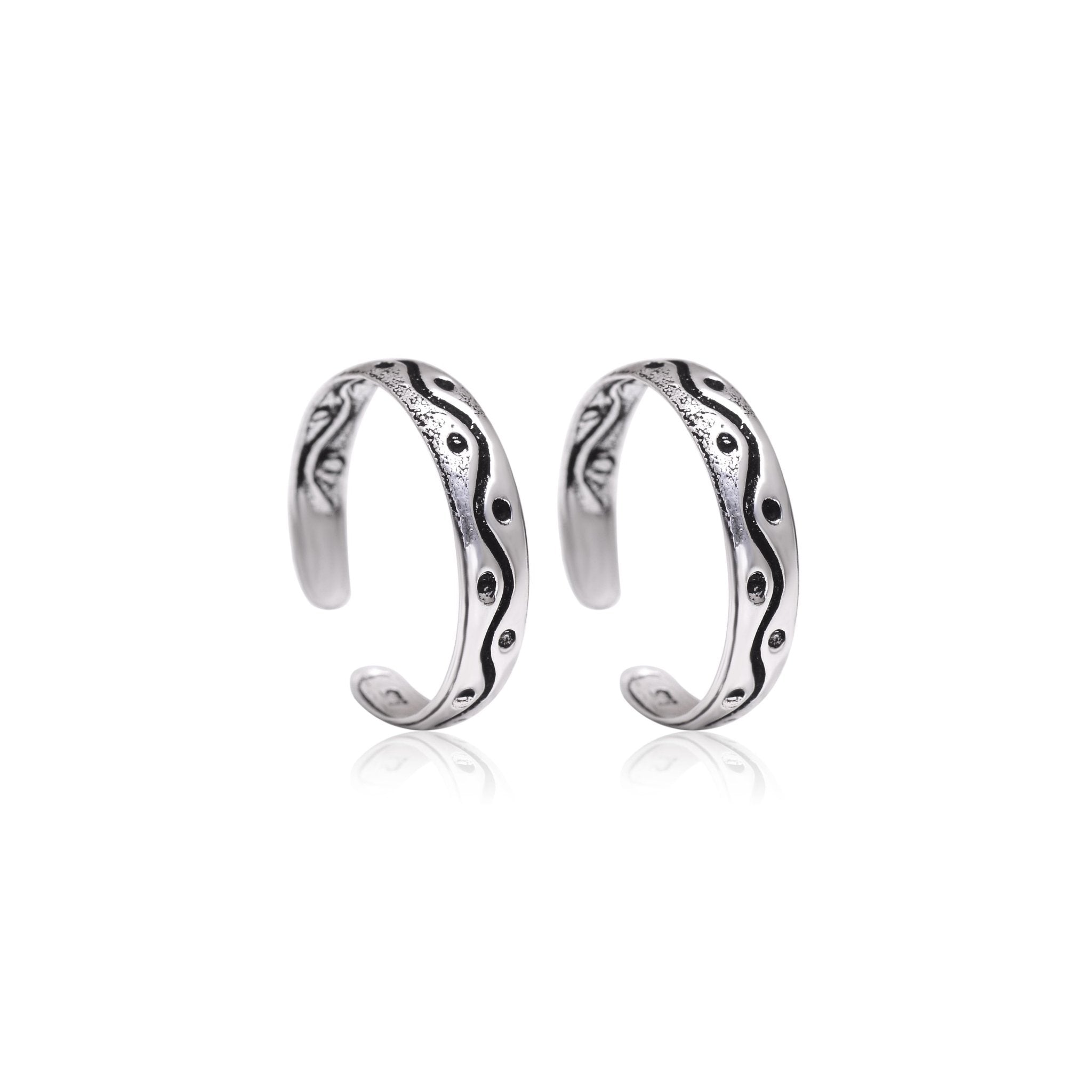 925 Sterling Silver Pair of Trendy Oxidized Adjustable Toe Rings - Toe Rings