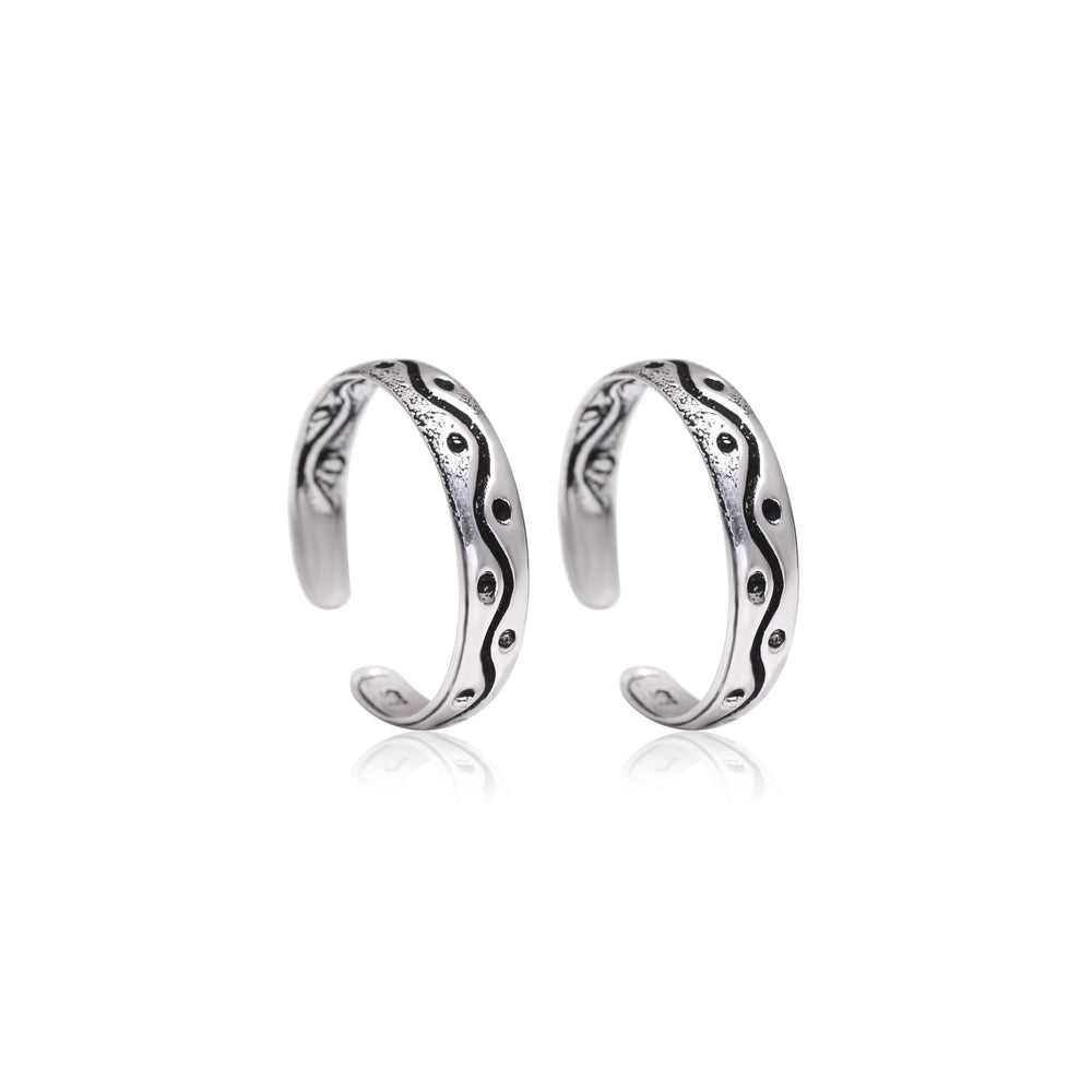 925 Sterling Silver Pair of Trendy Oxidized Adjustable Toe Rings - Toe Rings
