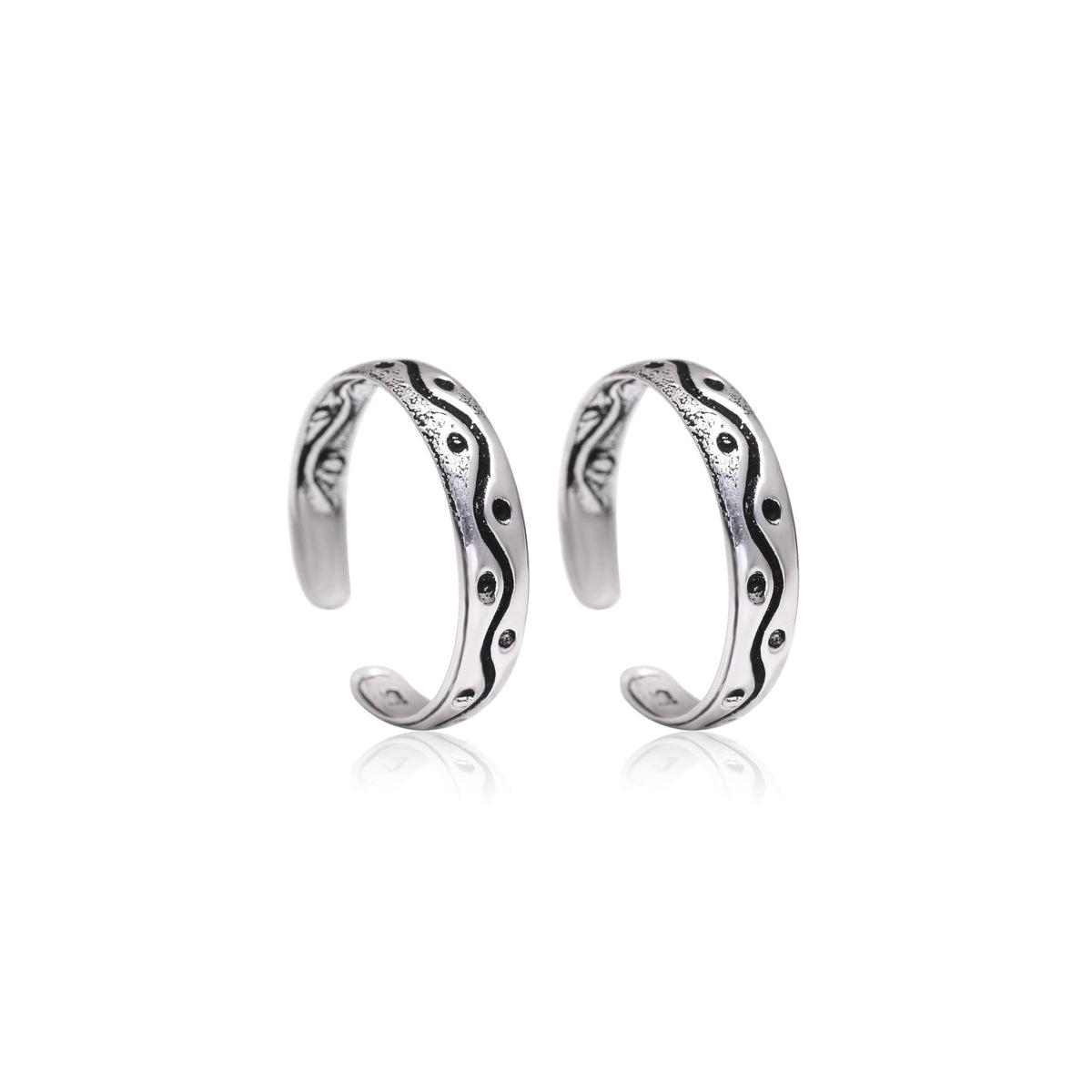 925 Sterling Silver Pair of Trendy Oxidized Adjustable Toe Rings - Toe Rings