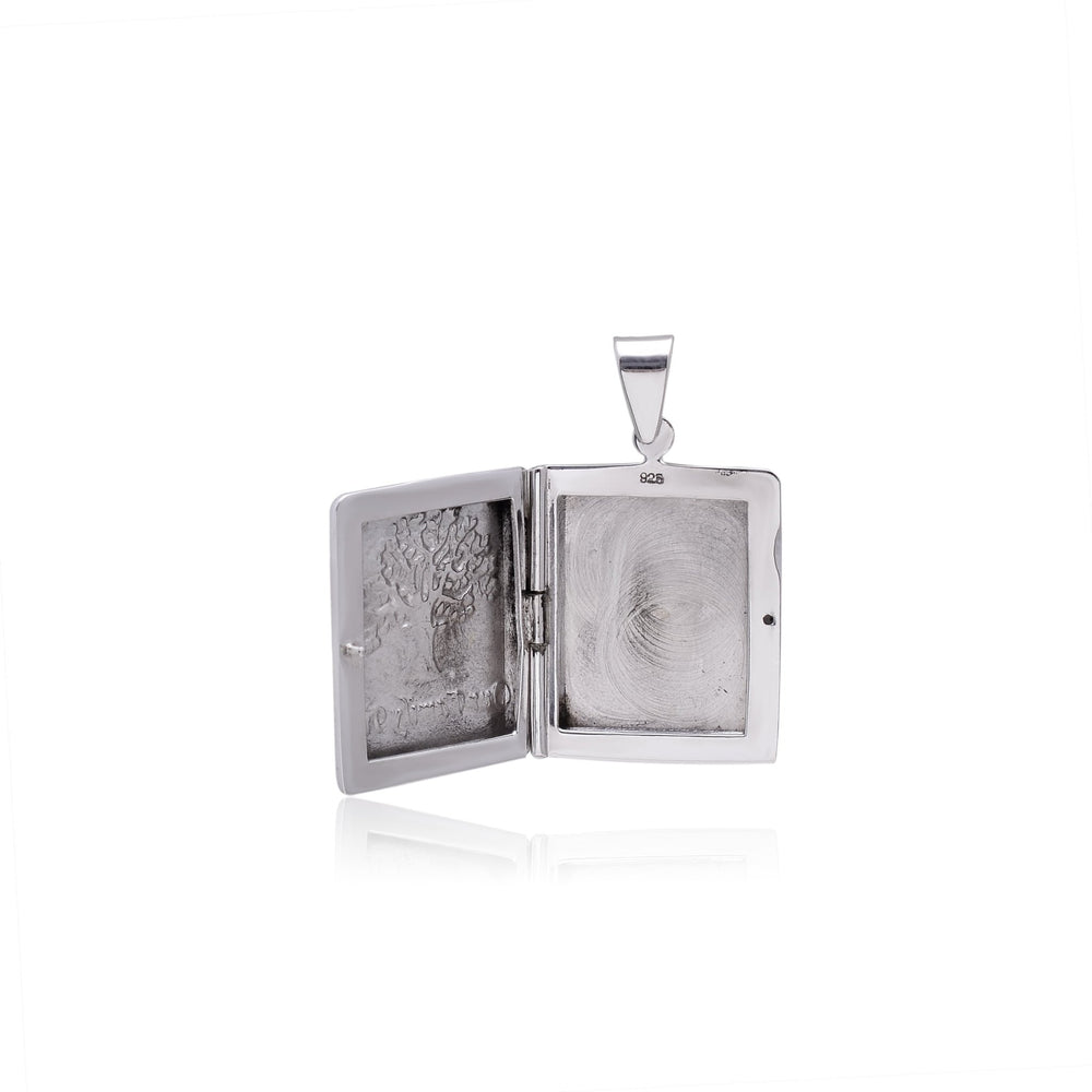 92.5 Sterling Silver Rectangle Designer Photo Locket Pendant - Pendants