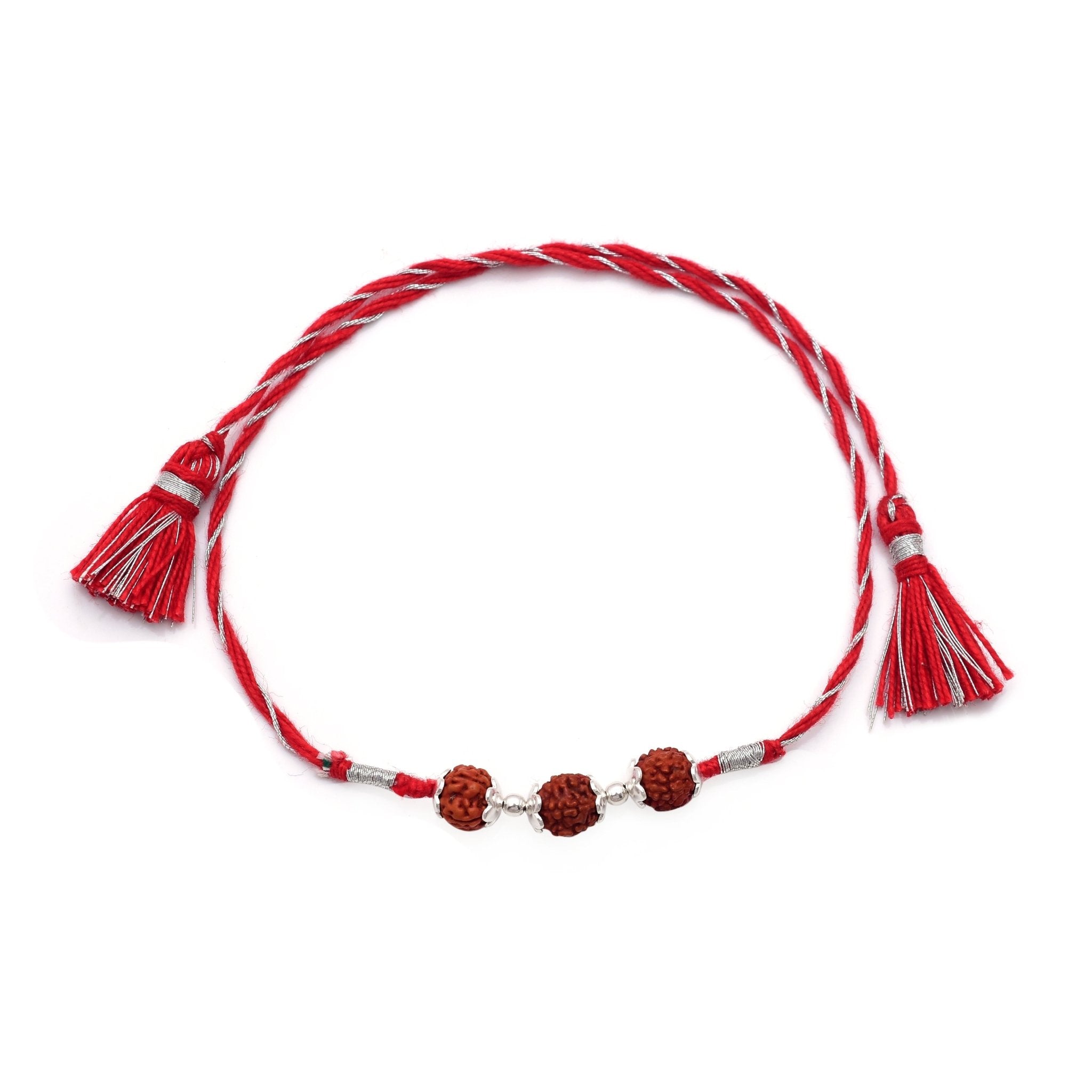 92.5 Sterling Silver Rudraksh Red Thread Bracelet for Men - Bangles And Bracelets