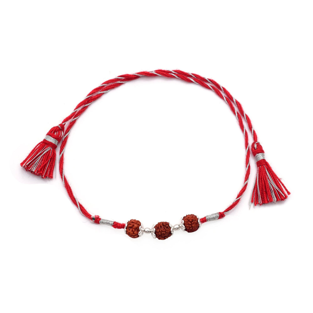 92.5 Sterling Silver Rudraksh Red Thread Bracelet for Men - Bangles And Bracelets