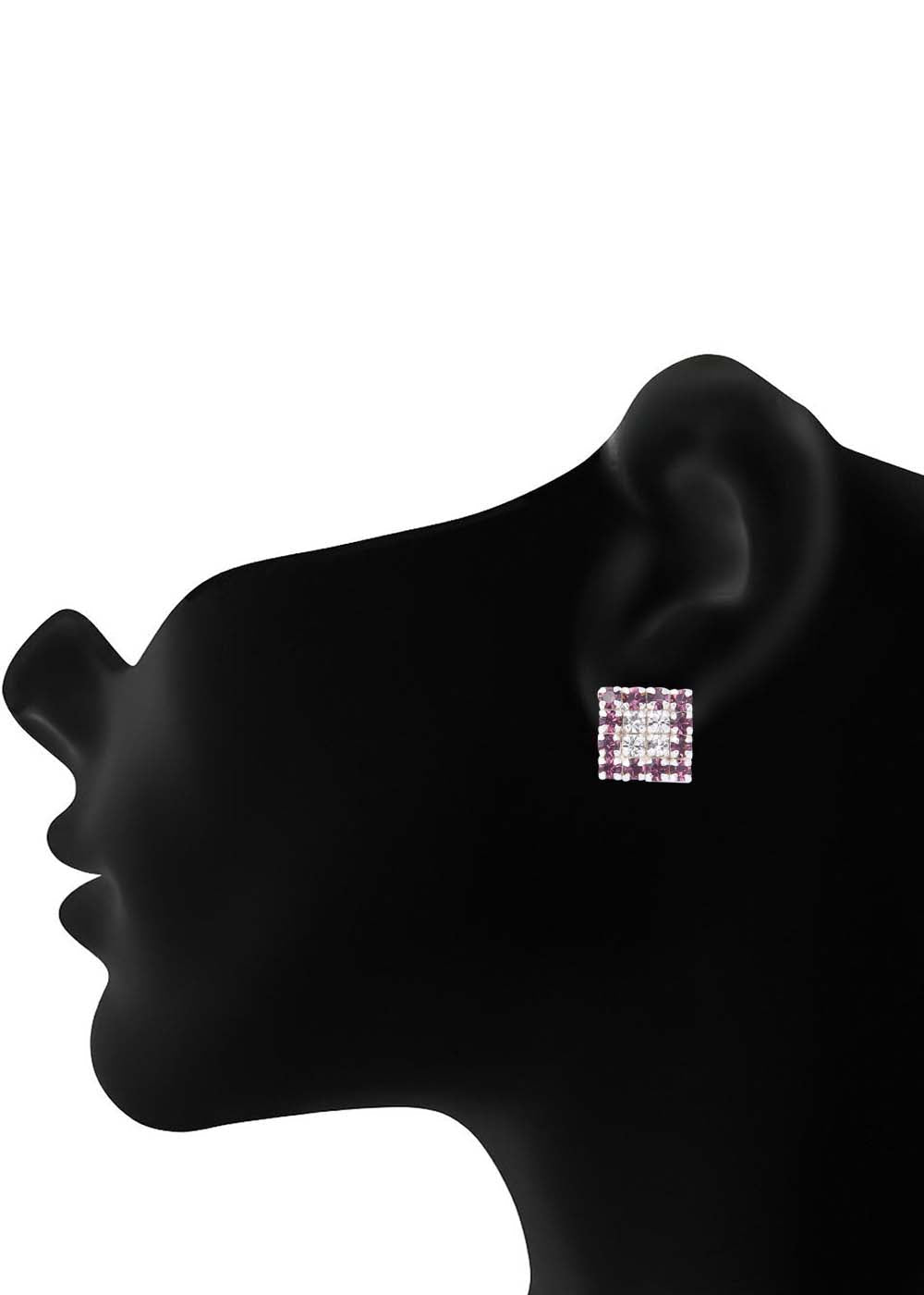 92.5 Sterling Silver Square Studs Unisex Earrings Purple and White Cubic Zirconia CZ - Studs