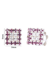 92.5 Sterling Silver Square Studs Unisex Earrings Purple and White Cubic Zirconia CZ - Studs