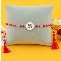 92.5 Sterling Silver Swastik Rakhi Red Thread - Bangles And Bracelets